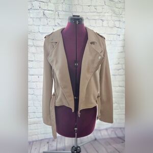 Stoosh Light Pink/blush Faux Leather Jacket Asymmetrical Zipper Fitted